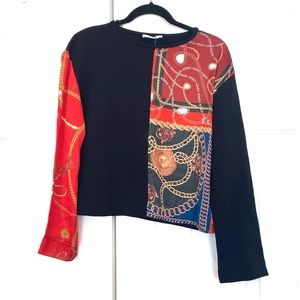 ZARA Womens half silk pattern Top Blouse Sz M